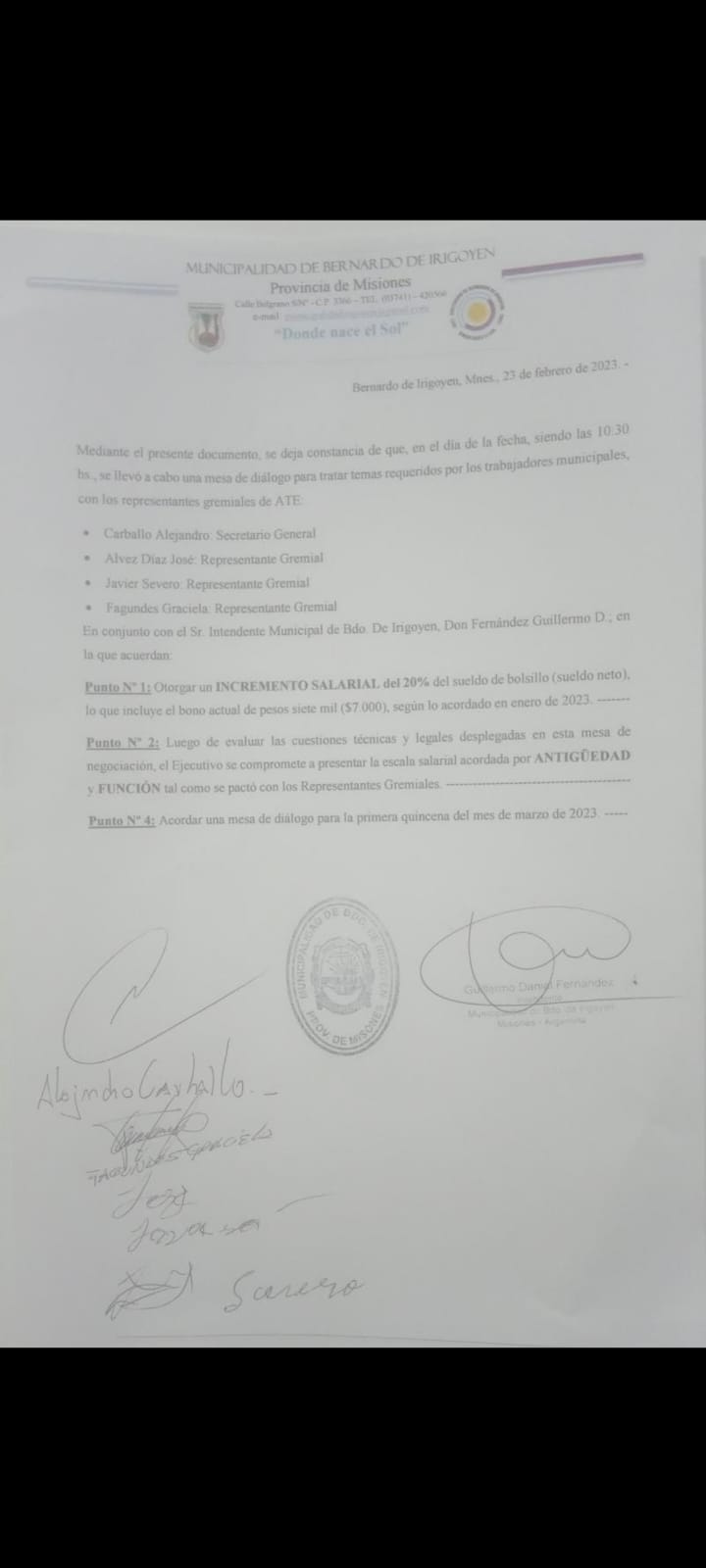 Empleados municipales de Bernardo de Irigoyen acordaron un 20% de aumento salarial imagen-7