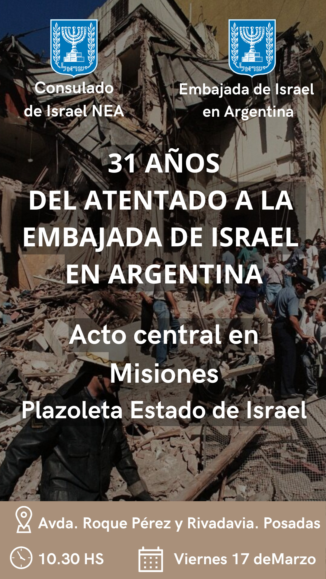 El viernes 17 harán en Posadas un homenaje a las víctimas del atentado a la Embajada de Israel imagen-2