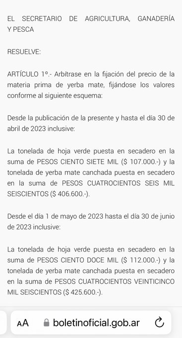 Yerba Mate: desde este lunes será $107 para el kilo de la hoja verde y $406 para la canchada hasta el 30 de abril imagen-2